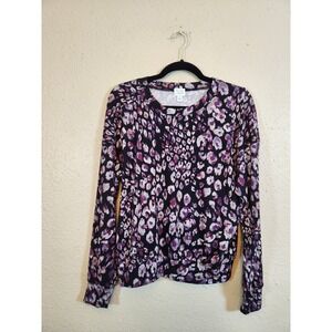 Peyton Jensen Black‎ Purple Leopard Floral Print Long Sleeve T Shirt Size Small
